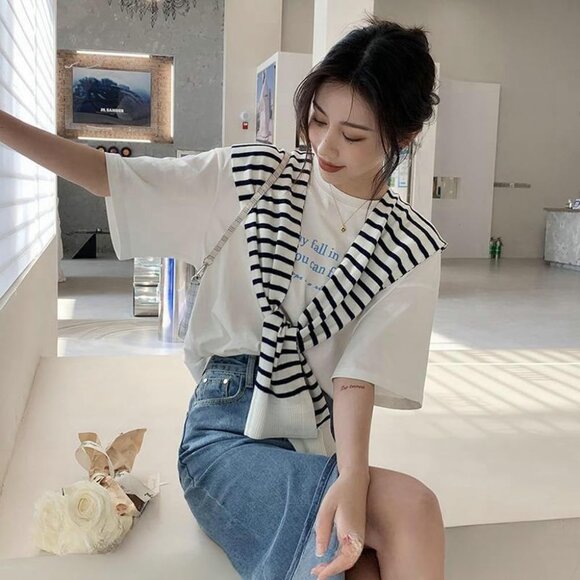 Women's Polyester Striped Shawl Wraps Scarf Cardigan Cape Casual Top - Picture 7 of 9